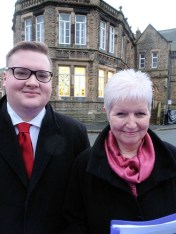 Damien & Maggie outside Victoria Hall:library