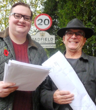 Cty Cllr Damien Greenhalgh and Cllr Nick Longos delighted to see the newly minted 20mph signs in Padfield go up.